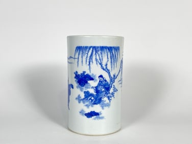 A Blue and White Transitional Brush Pot
