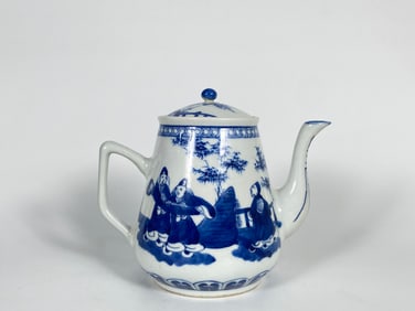 Chinese  Blue and White 'Figures'Pear-Shape Tea Pot.