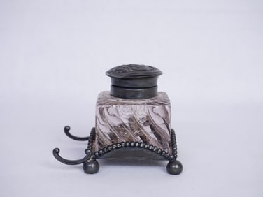 Antique Eureka Silver Co Quadruple Plate Pen Rest with Inkwell