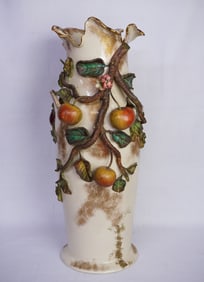 Antique Amphora Art Nouveau Vase with Fruit Branches