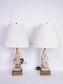 Pair of Vintage Greek Goddess Ceramic Figures Table Lamps