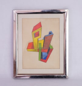 Vintage Contemporary Abstract Watercolor with Metal Frame