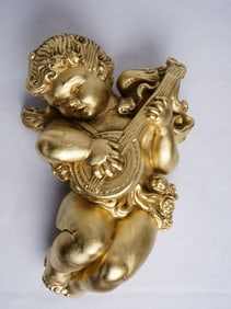 Vintage Gilt Plaster Cherub Wall Hanging Plaque
