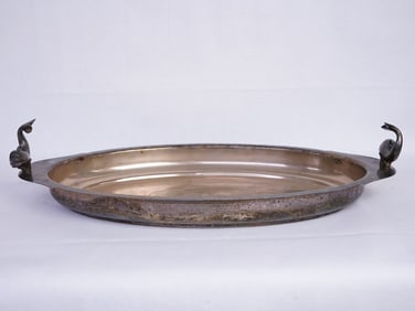 Vintage Silver-Plated Serving Tray with Goldfish-Shaped Handles