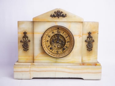 Antique Ansonia White Marble Case Mantel Clock