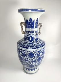 Chinese Blue and White 'Lotus' Meiping Vase,Qianlong Period,Qing Dynasty