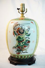 Chinese Famille Rose Warrior Porcelain Lamp