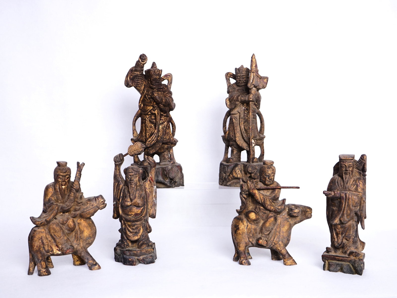 Group of 6 Gilt Lacquered Wood Carved Figures of Immortals: Approximate size: H:6-8 in Shipping: We offer in-house shipping services for most small items. This means that we will take care of packing and shipping the items directly to you. For larger or specia