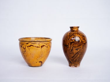 Lot of 2 Small Chinese Marbled Vessels