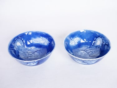 Pair of Chinese Blue and White 'Dragon' Bowls, Qing Dynasty
