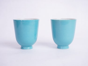 Pair of Chinese Turquoise Glazed Cups with Mark