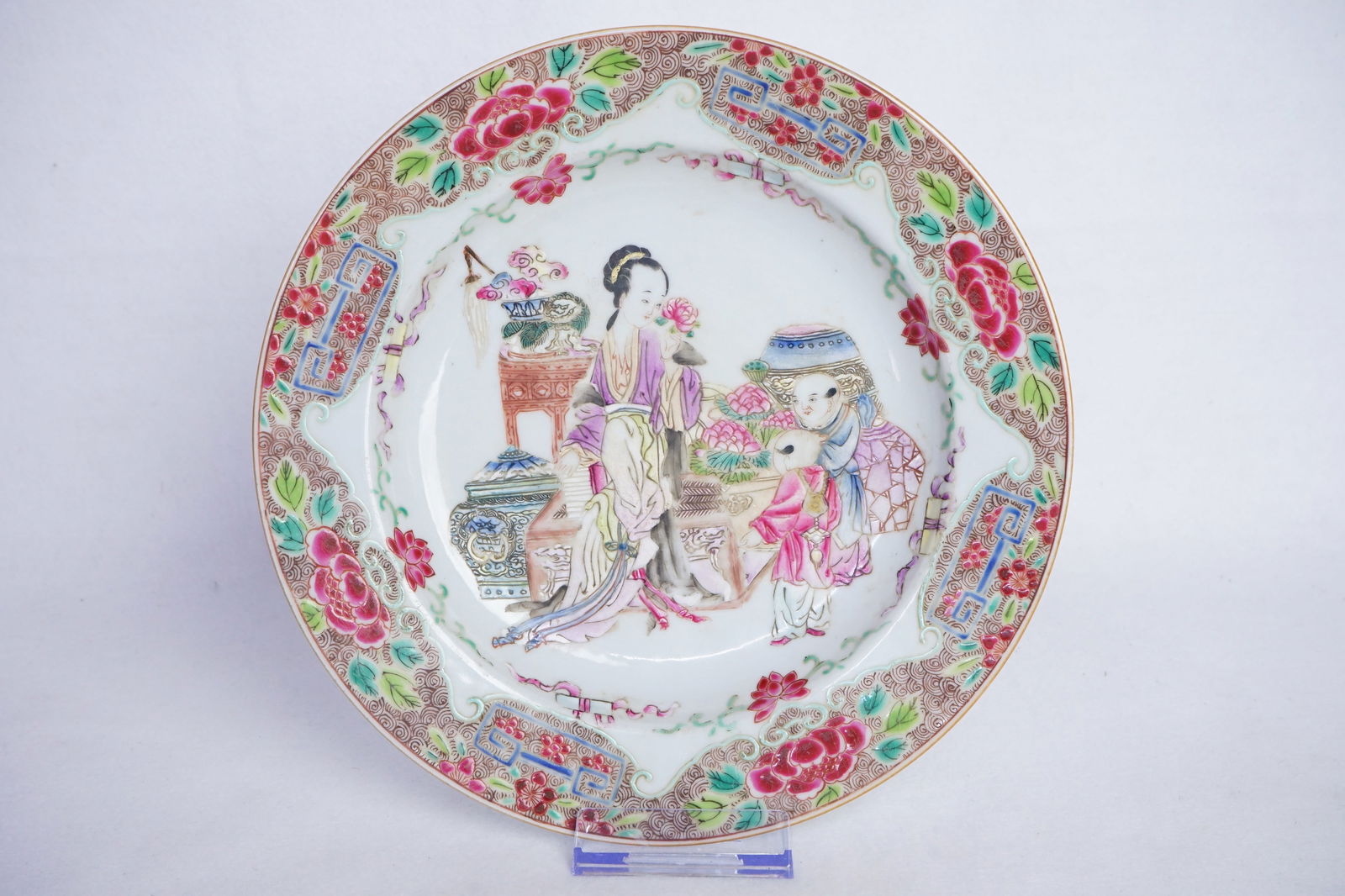 Chinese Export Famille Rose 'Lady and Boys' Plate,18th Century (1 of 9)