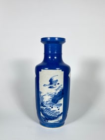 A Blue and White Powder-Blue-Ground Baluster Vase, Qing Dynasty