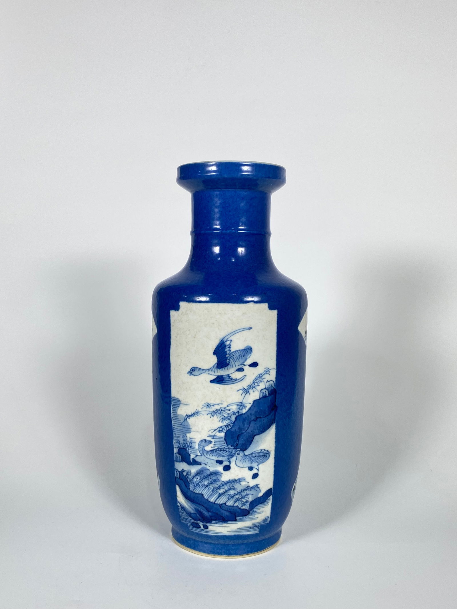 A Blue and White Powder-Blue-Ground Baluster Vase, Qing Dynasty (1 of 9)