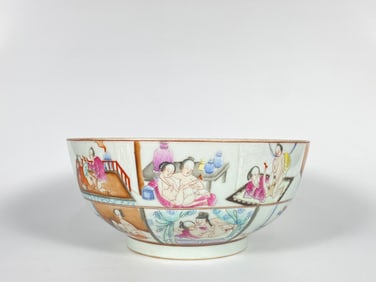 A Famille Rose 'Erotic Scenes'Porcelain Bowl