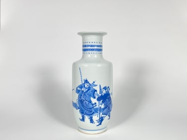 A Blue and White 'Figural' Rouleau Vase