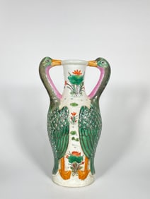 A Chinese Canton Famille Rose Vase with Floral and Birds Relief Design, 19th Century