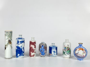 Group of of Six Chinese Snuff Bottles and Small Vase
