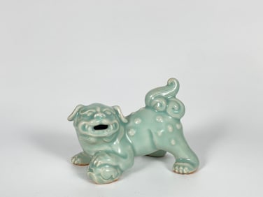 Japanese Celadon Glazed' Shishi Porcelain  Statue, 19th-20th Century