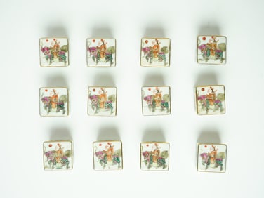 Set of 12 Chinese Famille Rose Miniature Seal Paste Boxs