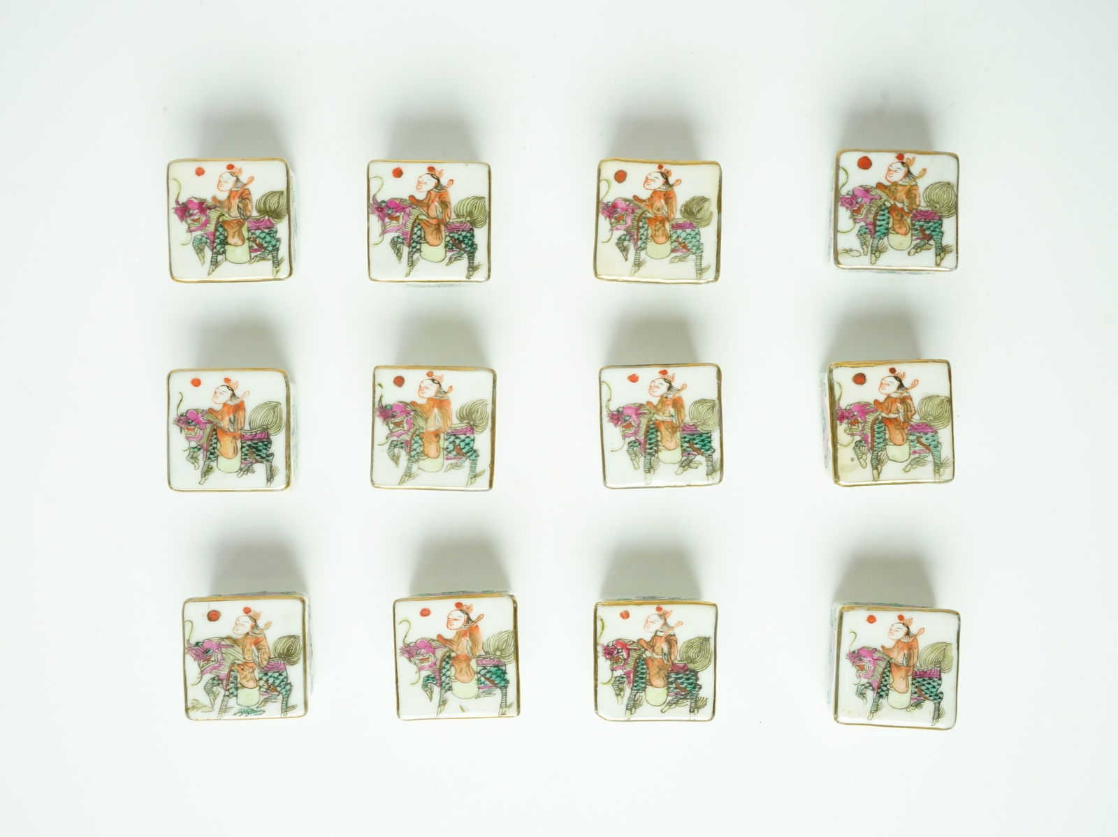 Set of 12 Chinese Famille Rose Miniature Seal Paste Boxs (1 of 4)