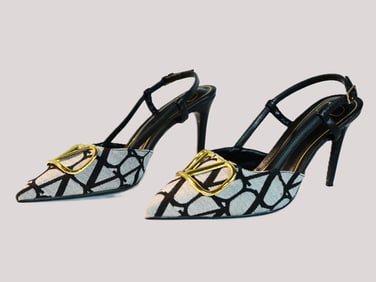 Authentic Valentino Garavani  Slingback 80mm Pumps 38Naturale Black Fondant