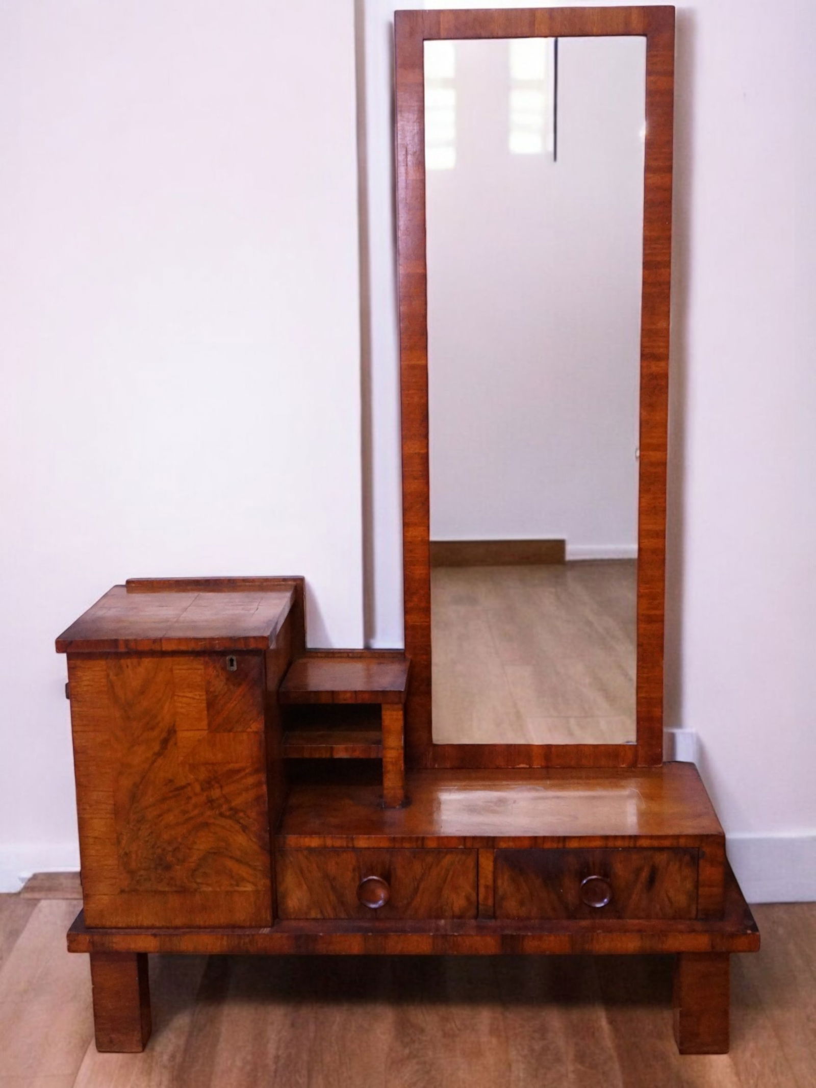 1940s European Style Art Deco Wood Vanity Table with Mirror (1 of 11)