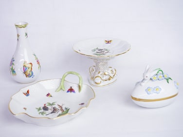 Herend Hand-Painted Porcelain Vase and Plate Collection