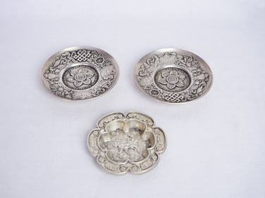 Three Chinese Silver Metal Dishes