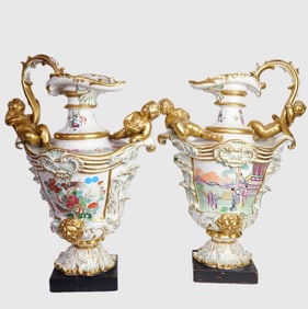 Palatial Pair Italian Capodimonte Style Figural Porcelain Vases