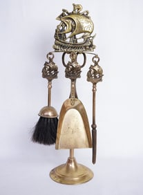 1900s English Ship Brass Fireplace Tool 5 Piece