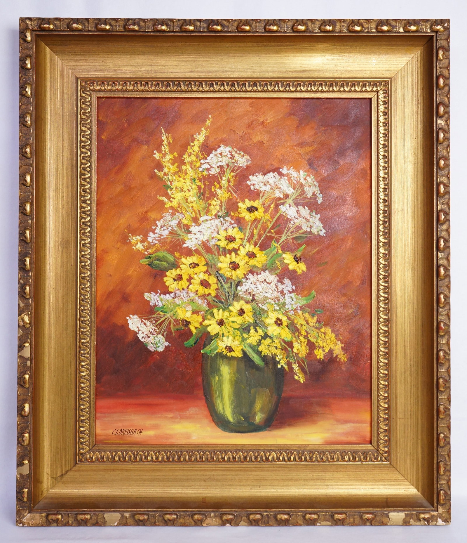 Clarence I. Dreisbach, Floral Bouquet Still Life Oil Painting: Approximate size: 27.5x23.25 in Shipping: We offer in-house shipping services for most small items. This means that we will take care of packing and shipping the items directly to you. For larger or s