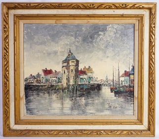 Vintage Original Oil Painting Cityscape