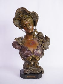 Art Nouveau French White Metal Sculpture "Marguerite" Bust