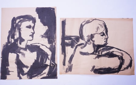 Lot of 2 Figurative Composition ink Portraits