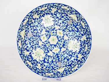 Chinese Blue-Ground Famille-Rose 'Floral' Plate,Early 20th Century