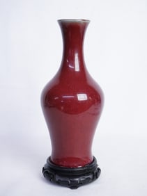 Chinese Flambe Glazed Vase with Wood Stand,Qing Dynasty
