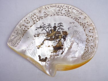 Large Chinese Carved Mother of Pearl Shell, Qing Dynasty