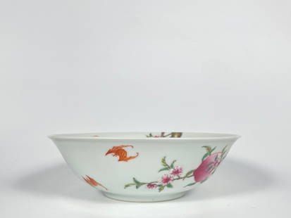 A Famille Rose 'Peach and Bat' Bowl: Approximate size: 2 1/8x7 in Shipping: We offer in-house shipping services for most small items. This means that we will take care of packing and shipping the items directly to you. For larger or spec