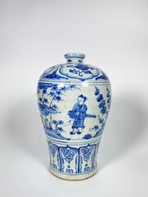 A Blue and White 'Figural' Meiping Vase, Ming Dynasty
