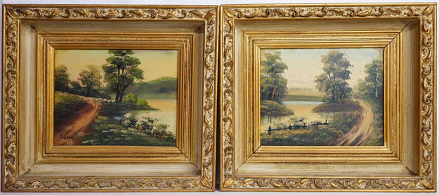 Pair of English Style Artist-Signed Landscape Oil Paintings,Early 20th Century (1 of 6)