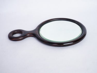 Vintage Wooden Hand Mirror with Sterling Silver Inlay