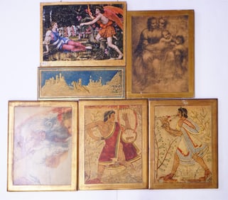 Group of 5 Vintage Italian Wall Art,Print on Wood Board