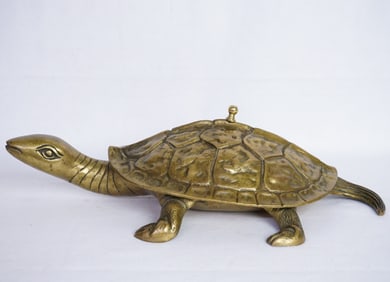 Large Brass Tortoise-Covered Dish