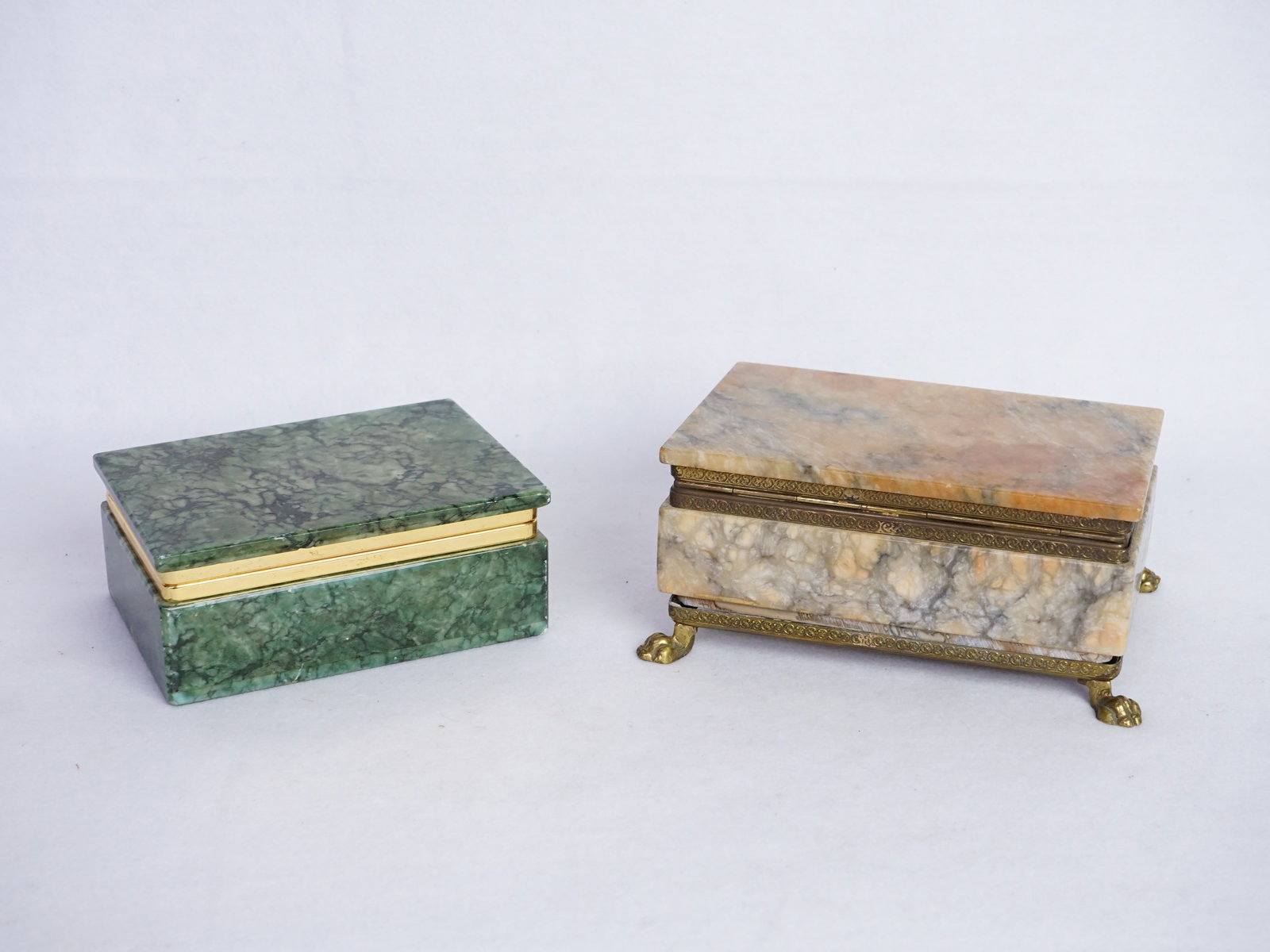 Lot of 2 Vintage Italian onyx Marble Boxes: Approximate size: 6.25x3x4.25 in /3.75x5.25x2 in Shipping: We offer in-house shipping services for most small items. This means that we will take care of packing and shipping the items directly to you