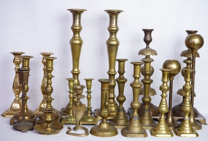 Group of 21 Vintage Brass Candlesticks