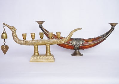 Lot of 2 Boat-Shaped Candlesticks