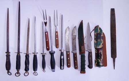 Group of Vintage Sharpening Steels and Knives