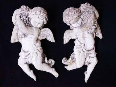 Pair of Cherub Outdoor Garden Statues