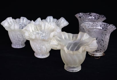 Group of 6 Ruffled Edge Glass Shades